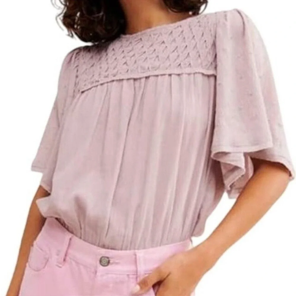 Free‎ People Intimately Bodysuit Perfect Catch Flutter Sleeve Shirt Womens XS